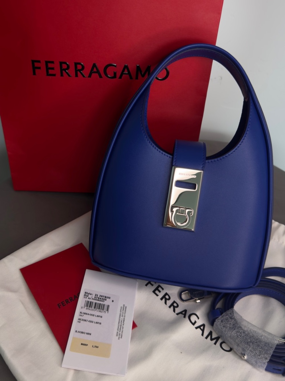 Salvatore Ferragamo Royal Blue Leather Mini Tote with Signature Hardware - Picture 3 of 5